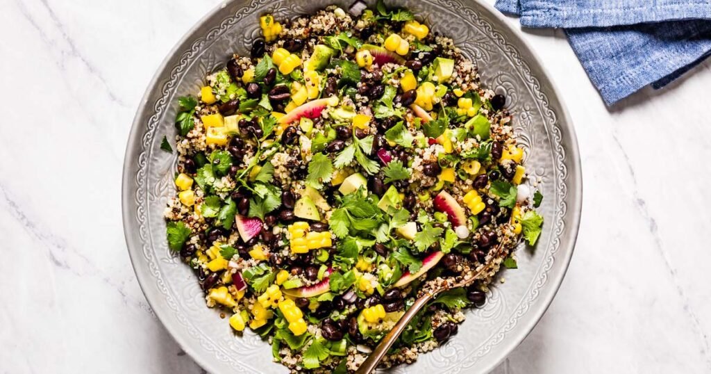Quinoa and Black Bean Salad high protein vegetarian recipes